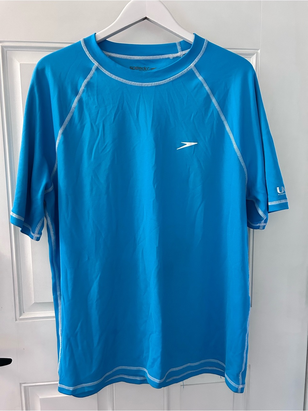 Speedo Men’s Bright Aqua Short-Sleeve Rash Guard